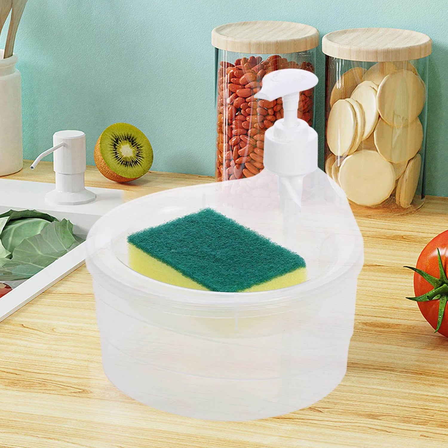 12589 Double Layer Liquid soap Dispenser with Pump and Sponge, Practical for Hotel Sink Clear, Soap Dispensing Liquid Pump Bottle for Home, Kitchen Rectangle ( 2 in 1 ) 12589 Double Layer Liquid soap Dispenser with Pump and Sponge, Practical for Hotel Sink Clear, Soap Dispensing Liquid Pump Bottle for Home, Kitchen Rectangle ( 2 in 1 )